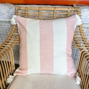 NEW Serena & Lily Beach Stripe Outdoor Pillow Cover (22” SQ)-Seashell Pink Red